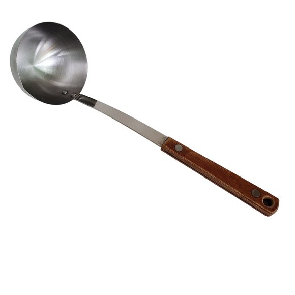 Unbranded Kitchen Vtg Ladle Stainless Steel Wood Handle Rivets